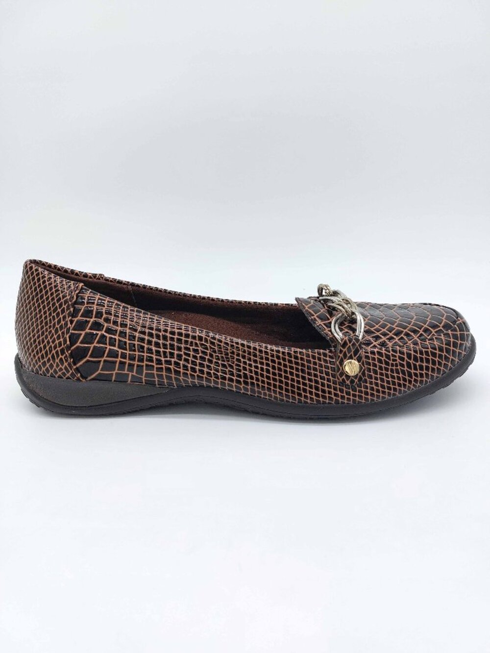 Vionic Brown Reptile Print Chain Loafer Flats Size 9 Orthaheel